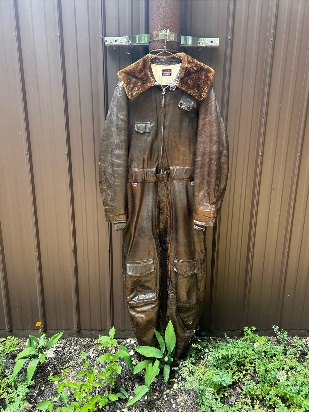 Original U.S. WWII Navy CFN-24 Colvinex Dark Brown Leather Heavy Flight Suit